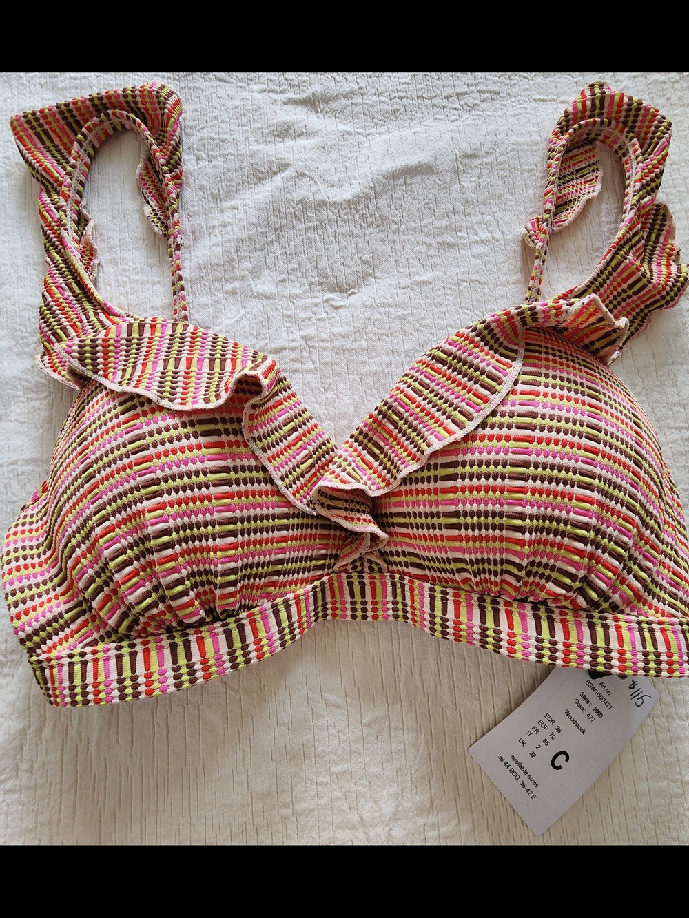 Beachlife Woodstock Ruffled Bikini Top Size CAN 32 Cup C NWT $115